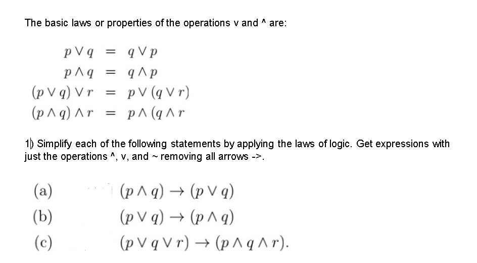 Solved The Basic Laws Or Properties Of The Operations V And Are P V 4 Q V P P Q 4 P P Vq Vr Pv Q Vr P