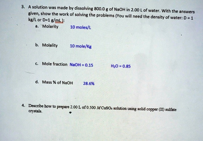 A Solution Is Made By Dissolving 60g Of Naoh