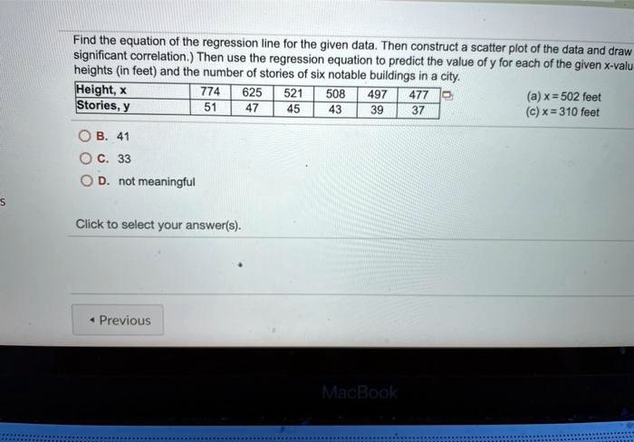 SOLVED: Find the equation of the regression line for the given data ...