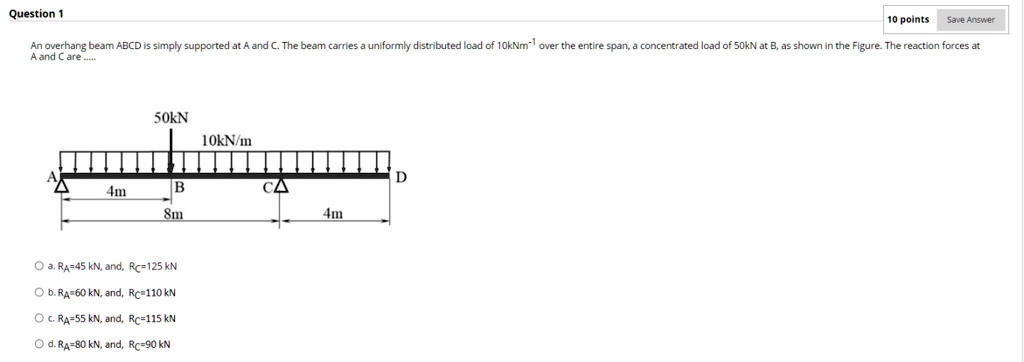 SOLVED: An overhang beam ABCD is simply supported at A and C. The beam ...