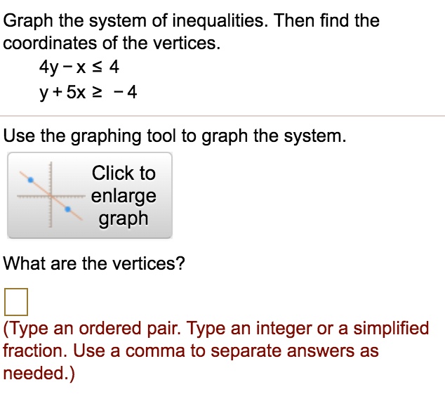 Solved Graph The System Of Inequalities Then Find The Coordinates Of The Vertices 4y X 4 Y X 2 4 Use The Graphing Tool To Graph The System Click To Enlarge Graph What