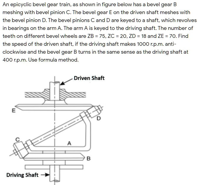 An epicyclic bevel gear train, as shown in the figure below, has a bevel gear B meshing with