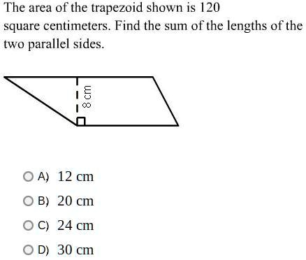 SOLVED: 'can you solve this? The area of the trapezoid shown is 120 ...