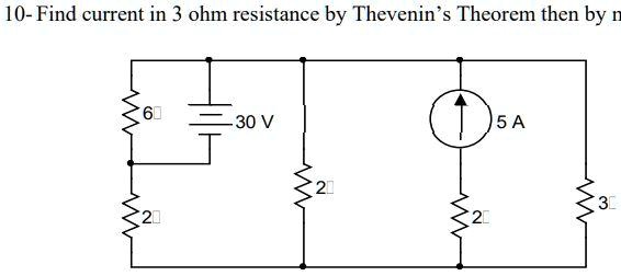 only using thevenins theorem 10 find current in 3 ohm resistance by ...