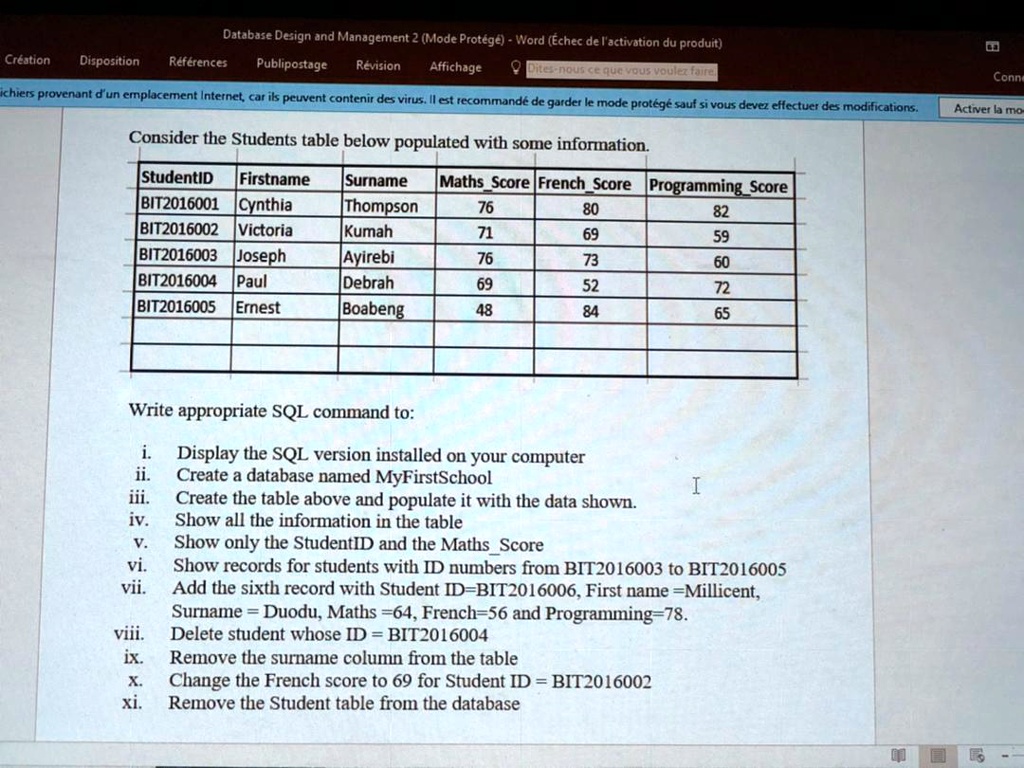 SOLVED: Consider the Students table below, populated with some ...