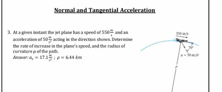 Normal and Tangential Acceleration 3. At a given instant the jet plane ...