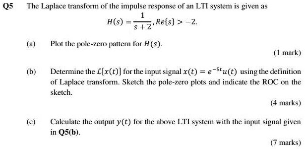 Solved The Laplace Transform Of The Impulse Response Of An Lti System