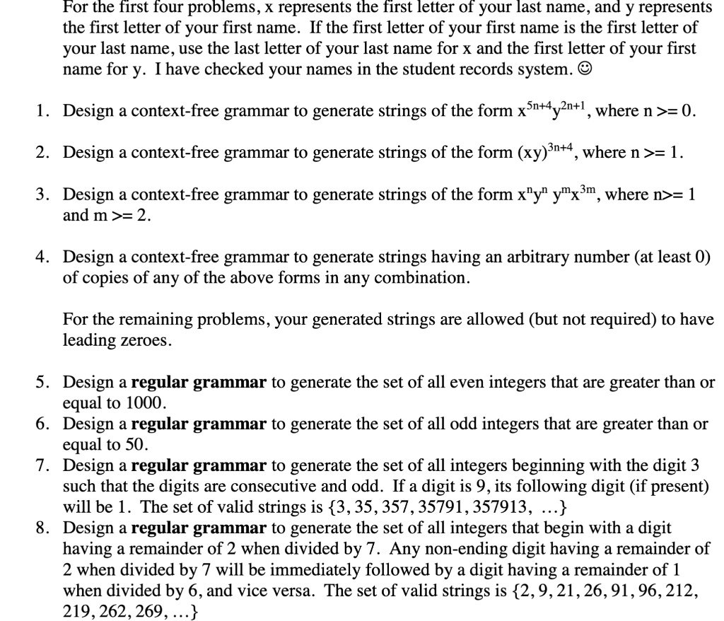 for the first four problems x represents the first letter of your last name and y represents the first letter of your first name if the first letter of your first name is the first letter of 04631