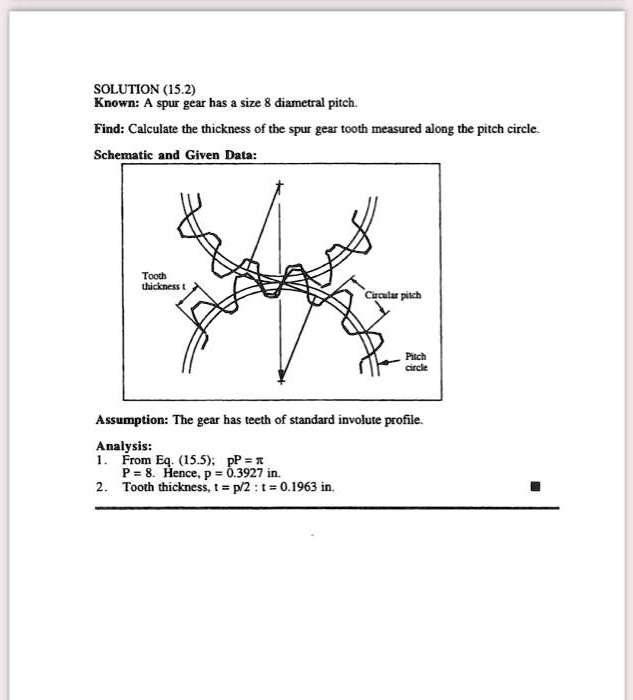 SOLVED SOLUTION (15.2) Known A spur gear has a size 8 diametral pitch. Find Calculate the