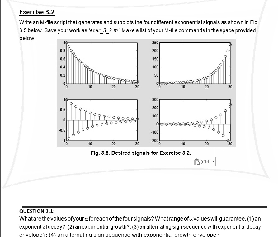 Write a script in MATLAB that generates and subplots the four different ...