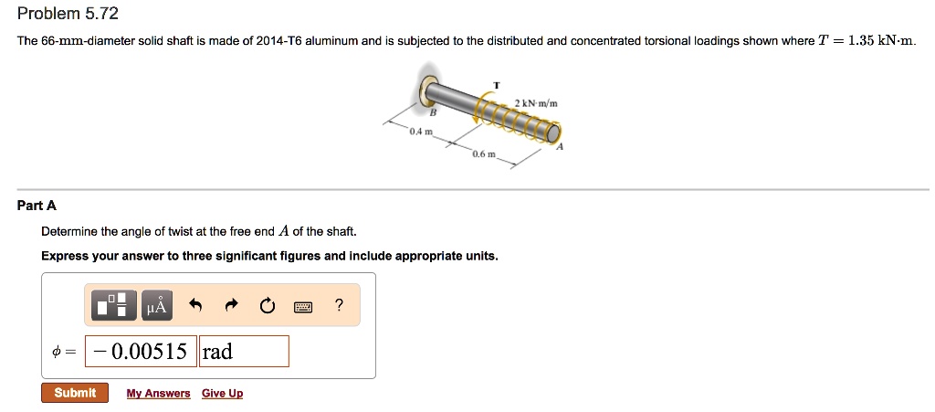 SOLVED: Problem 5.72 The 66-mm-diameter solid shaft is made of 2014-T6 ...