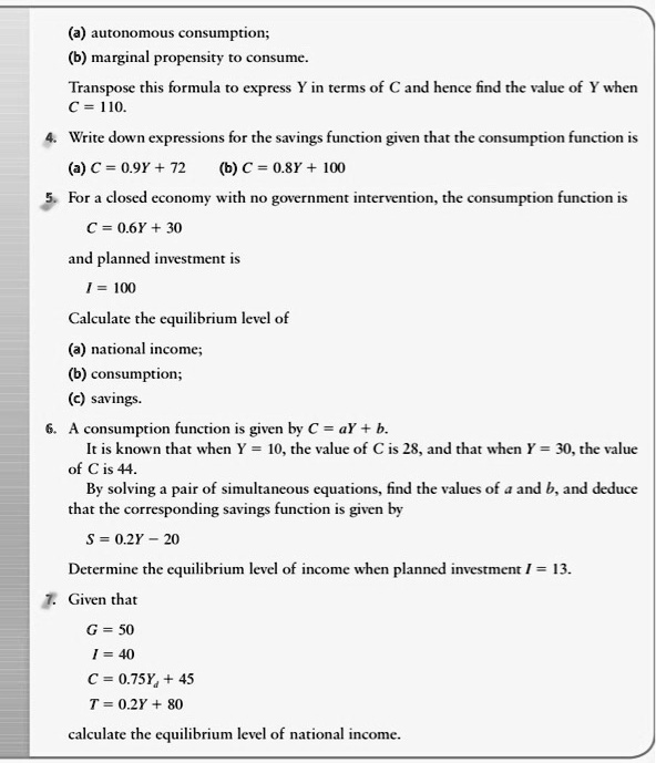 SOLVED a autonomous consumption b marginal propensity to