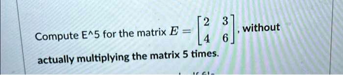 Compute E^5 for the matrix E = 
    < b m a t r i x >, without actually multiplying the matrix 5 times.