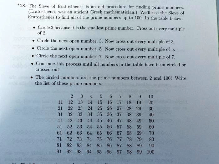 SOLVED: The Sieve of Eratosthenes is A1 old procedure for finding prime ...