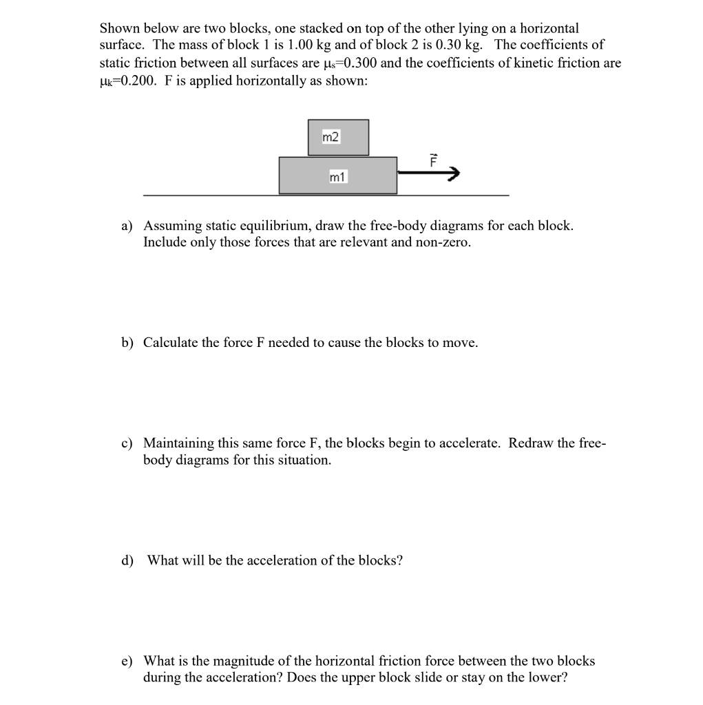 SOLVED: Shown below are two blocks, one stacked on top of the other ...