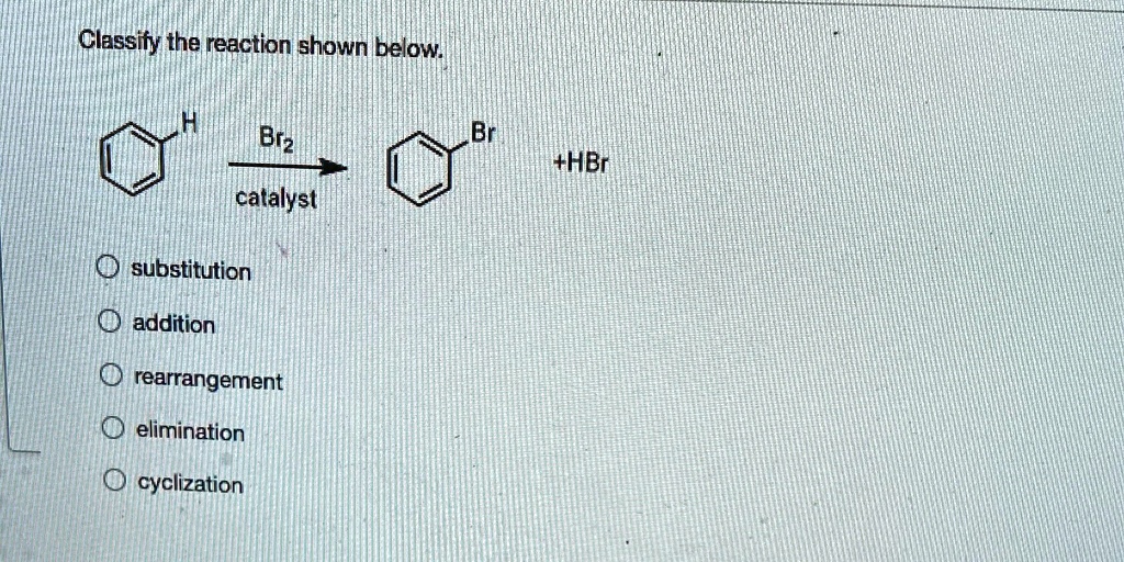 Solved Classify The Classify The Reaction Shown Below Hbr Calalyst Substitution Addition