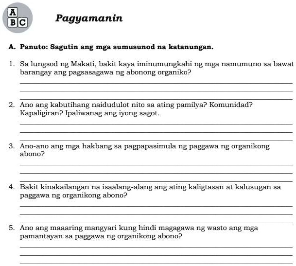 Solved Pa Help Po Papasa Ko Na Po Bukas Pagyamanin Panuto Sagutin Ang Mga Sumusunod Na 4795