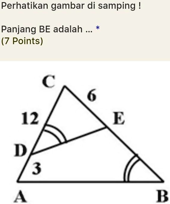 SOLVED: Panjang BE adalah …15 cm18 cm21 cm24 cm Perhatikan gambar di