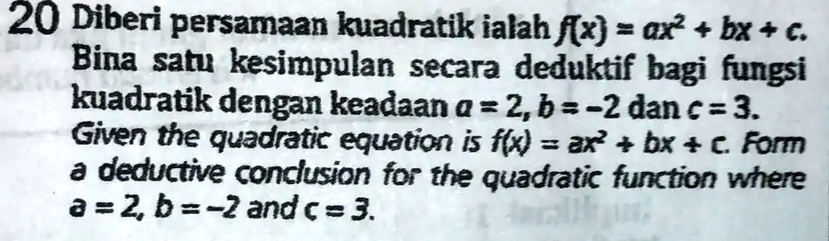 SOLVED: Given The Quadratic Equation Is F(x) = Ax^2 + Bx + C. Build A ...