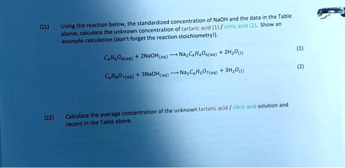 SOLVED: Concentration of NaOH and the data in Table 011. Using the ...