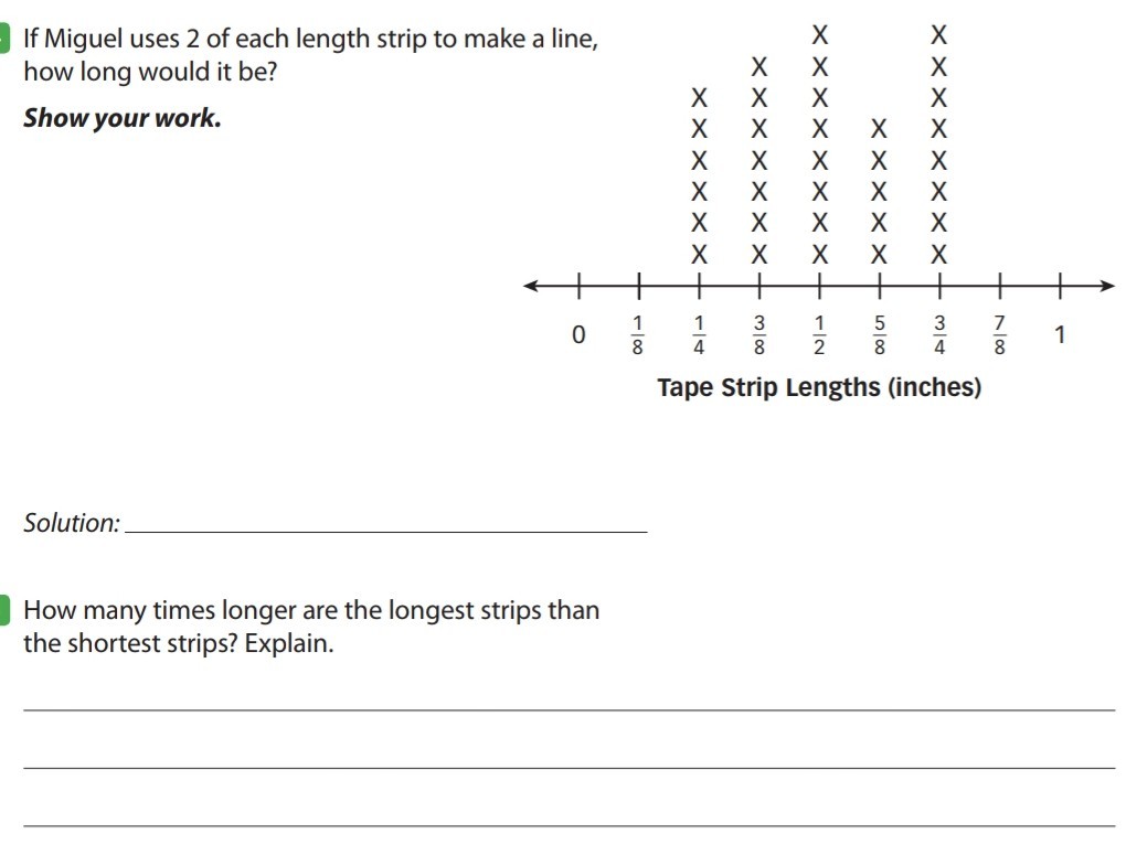 SOLVED If Miguel uses 2 of each length strip to make a line, how long