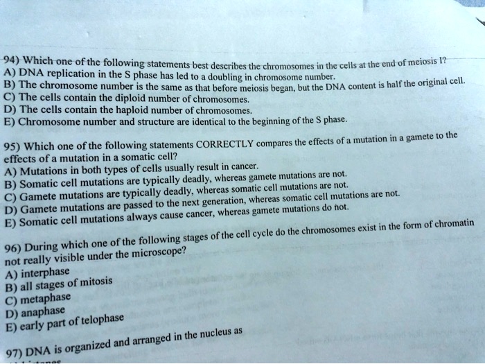 SOLVED 94 Which One Of Thc Following Statements Best Describes The Chromosomes In The Cells At 