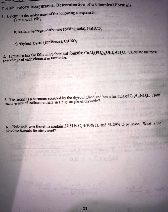 SOLVED Prelaboratory Assignment Determination of Chemical Formula Determine the molar mass of