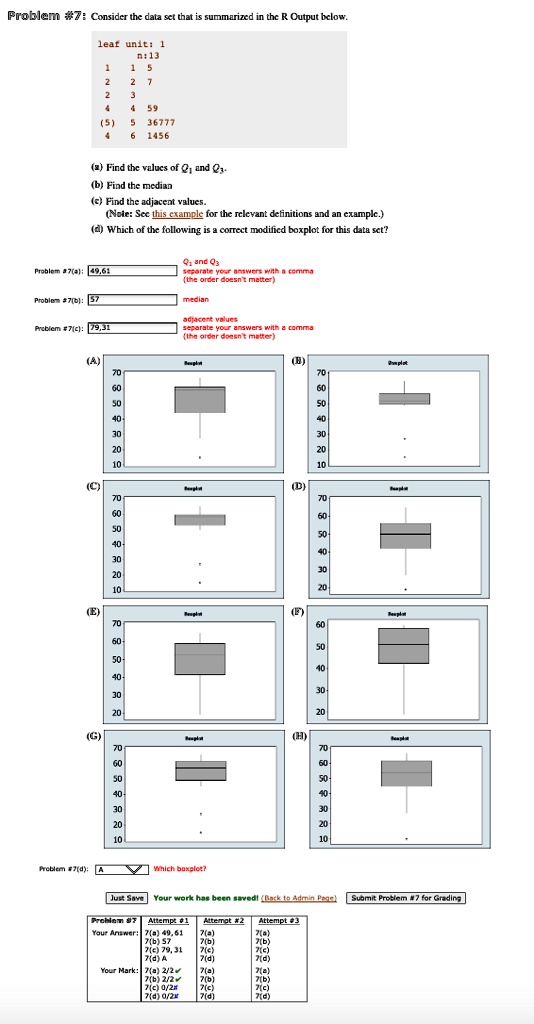 problem 7 consider the data set that is summarized in the r output below a find the values of q1 and q3 b find the median c find the adjacent values note see this example for the relevant  33838
