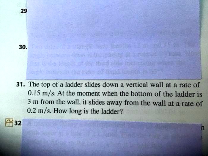 SOLVED29 30. 31. The top of a ladder slides down a vertical wall at a