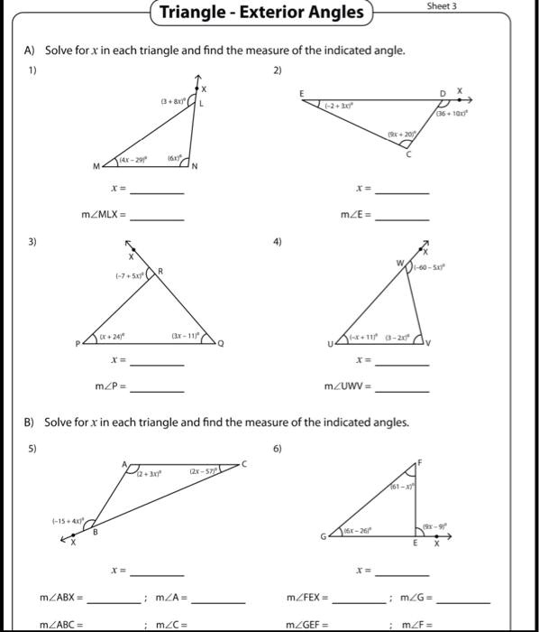 Solved: Triangle Exterior Angles Sheet 3 Solve For X In Each Triangle 