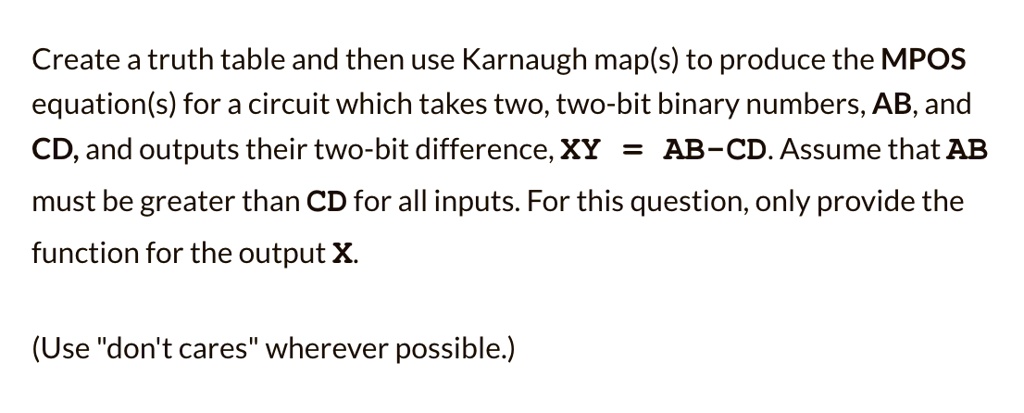 SOLVED: Create a truth table and then use Karnaugh maps to produce the ...