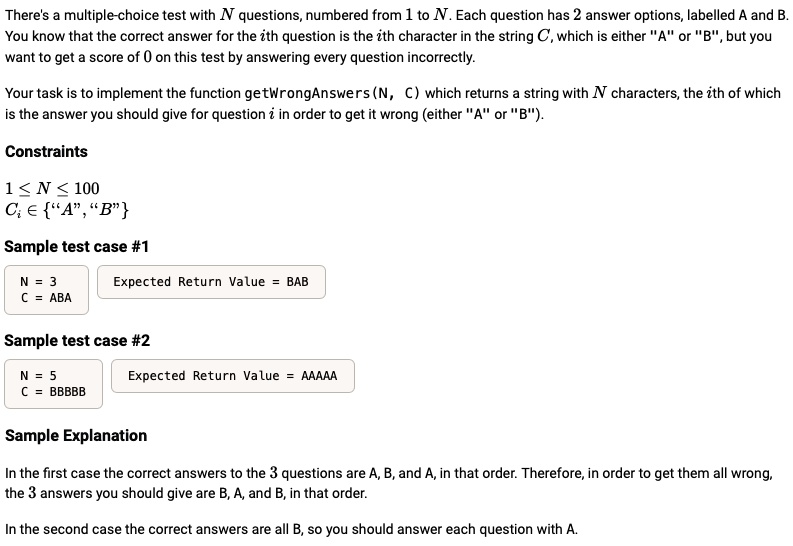 VIDEO Solution: There's A Multiple-choice Test With N Questions ...