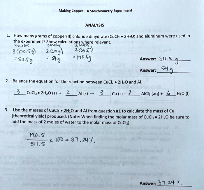 SOLVED Making Copper Stoichiometry Experiment ANALYSIS How many