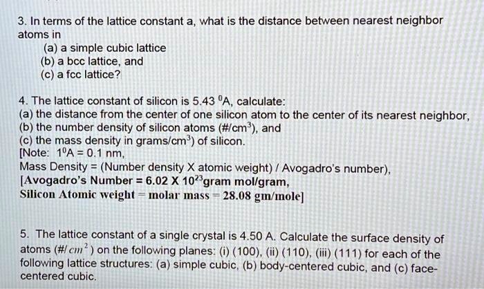 3 In Terms Of The Lattice Constant A What Is The Distance Between ...