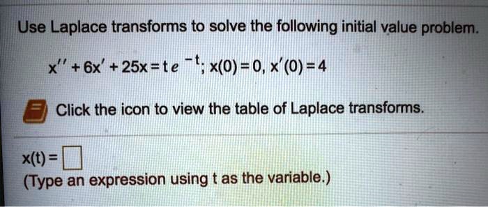 Solved Use Laplace Transforms To Solve The Following Initial Value Problem 6x 25x Te X 0 0