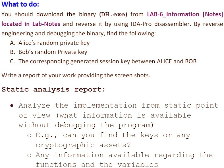 What to do: You should download the binary (DH.exe) from LAB ...