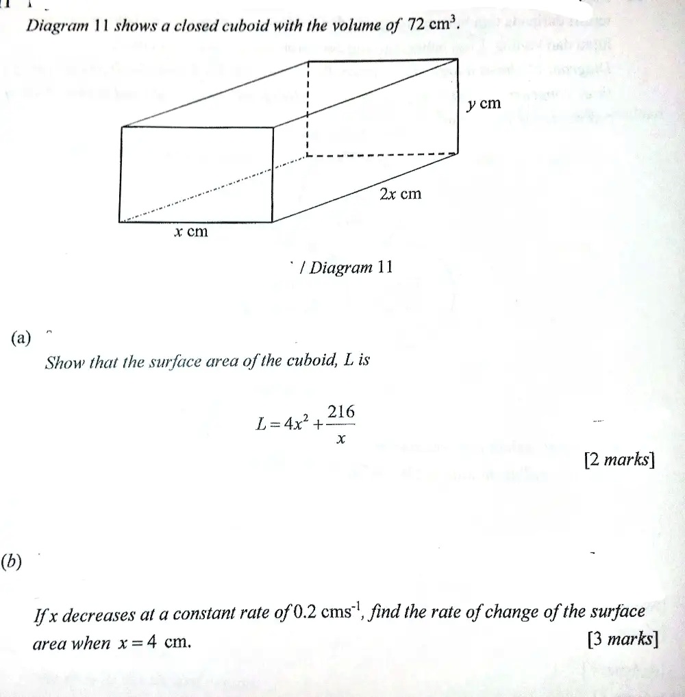 SOLVED Diagram H shows a closed cuboid with a volume of 72 cm