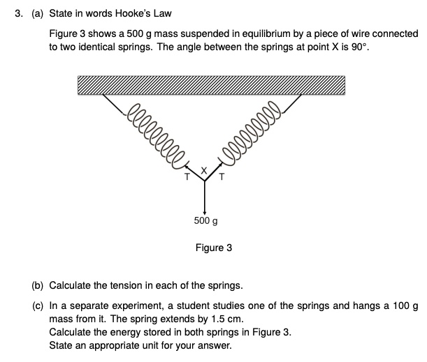 SOLVED:(a) State in words Hooke's Law Figure 3 shows 500 mass suspended ...