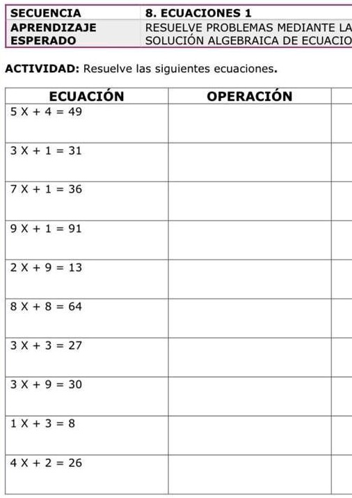 SOLVED SECUENCIA APRENDIZAJE ESPERADO 8 ECUACIONES 1 RESUELVE 