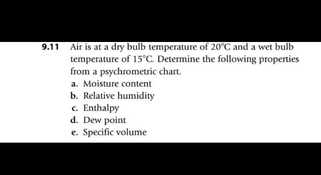 Solved Air Is At A Dry Bulb Temperature Of 20Â°c And A Wet Bulb Temperature Of 15Â°c Determine 7242