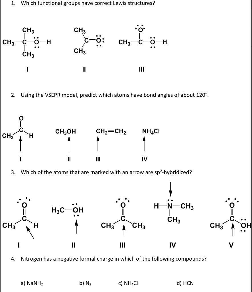 SOLVED: Which functional groups have correct Lewis structures? CH3 CH3 ...