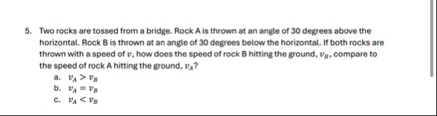 5 two rocks are tossed from a bridge rock a is thrown at an...