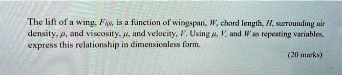 The lift of a wing: Flt is a function Of wingspan, W. chord length, H ...