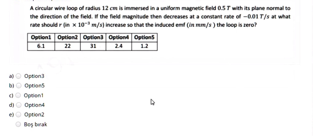 SOLVED: A circular wire loop of radius 12 cm is immersed in a uniform ...
