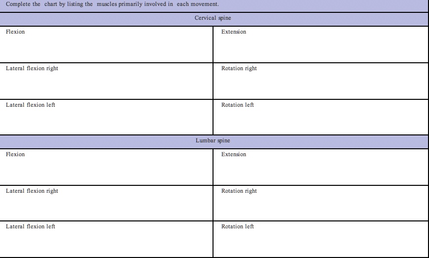 SOLVED: Complete the chart by listing the muscles primarily involved in ...