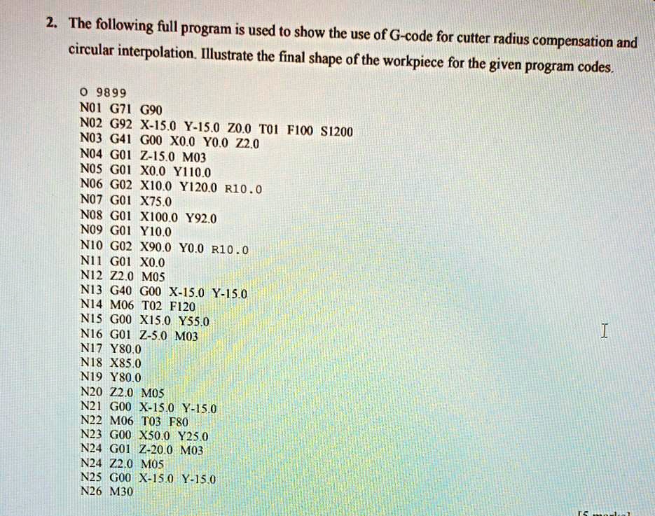 SOLVED The following full program is used to show the use of Gcode for cutter radius