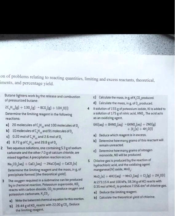 SOLVED On problems relating to recycling quantities, limiting and excess reactants, theoretical
