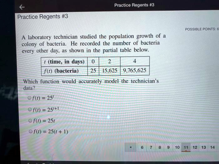 SOLVED Practice Regents 3 POSSIBLE POINTS A laboratory technician