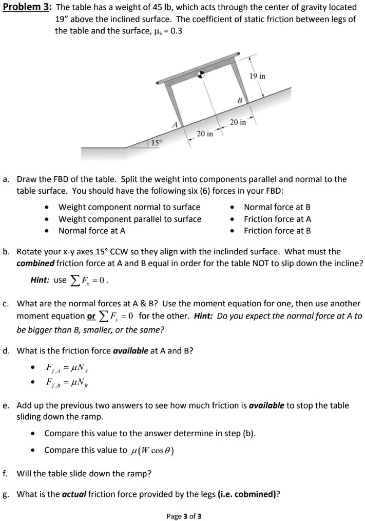 Table Statics Problem problem 3 the table has a weight of 45 ibwhich acts through the center ...