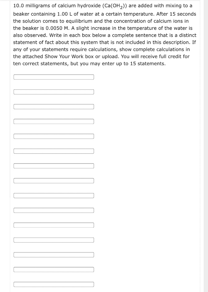 SOLVED 10.0 milligrams of calcium hydroxide (Ca(OHz)) are added with